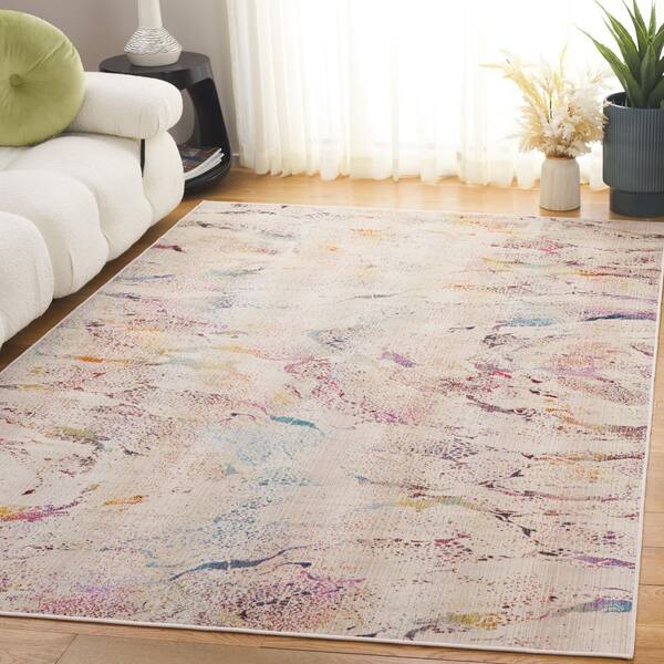 Rainbow Ivory/Blue Gold 9 ft. x 12 ft. Faded Abstract Indoor/Outdoor Area Rug