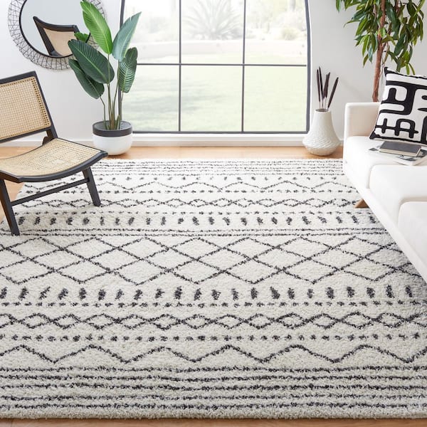 Arizona Shag Ivory/Black 9 ft. x 12 ft. Geometric Lodge Area Rug