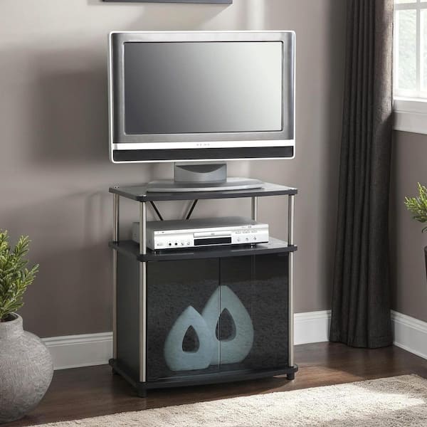 Designs2Go 24 in. Black Wood Grain Particle Board TV Stand Fits TVs Up to 25 in. with Storage Doors