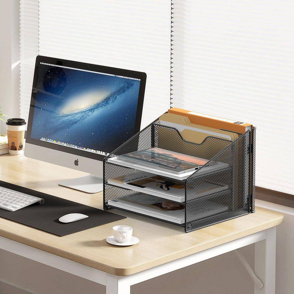 N/A. Black 12.25in x 11.5in x 9.5in Metal Mesh Desk File Organizer with ...