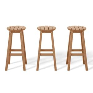 Laguna 29 in. HDPE Plastic All Weather Backless Round Seat Bar Height Outdoor Bar Stool in Teak (Set of 3)