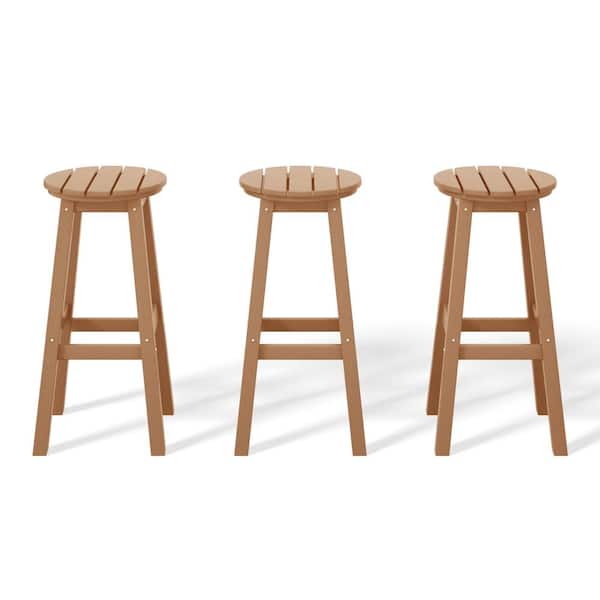 WESTIN OUTDOOR Laguna 29 in. HDPE Plastic All Weather Backless Round Seat Bar Height Outdoor Bar Stool in Teak (Set of 3)