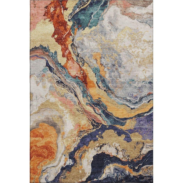 Mayfield Premium Machine Washable Abstract AMF1908 Linen 3 ft. x 4 ft. Area Rug