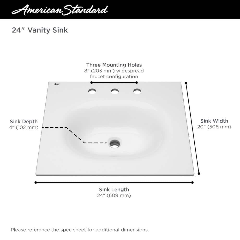 Studio S 24-Inch White Ceramic Rectangular Bathroom Sink with Overflow