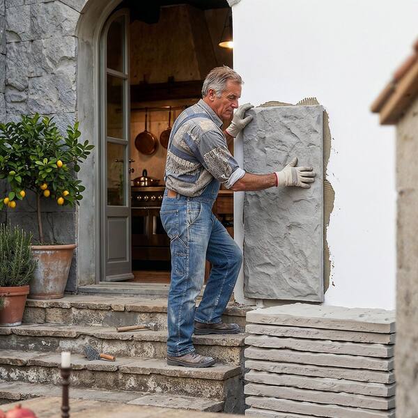 P*P様 STONE  HOUSECHECK JACQUARDダウン FUFU&GAGA 47.24 in. W x 23.62 in. L Gray Faux Stone Siding Wall