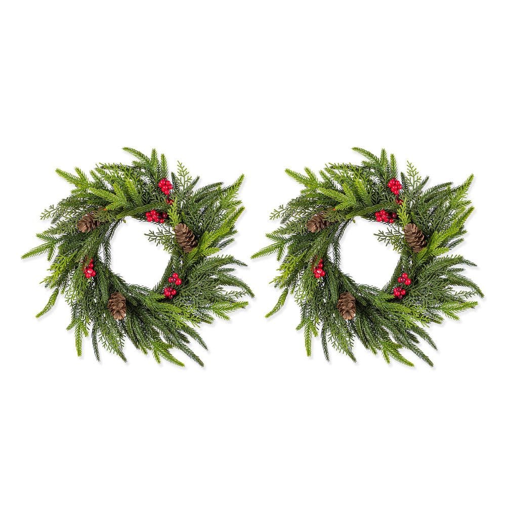 14 in. D Mini PE Dripping PreLit Artificial Christmas Wreath with Pinecones and Red Berries (Set of 2) price history on PriceWatchPro