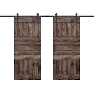 Mid Lite 60 in. x 84 in. Fully Set Up Dark Brown Finished Pine Wood Sliding Barn Door with Hardware Kit