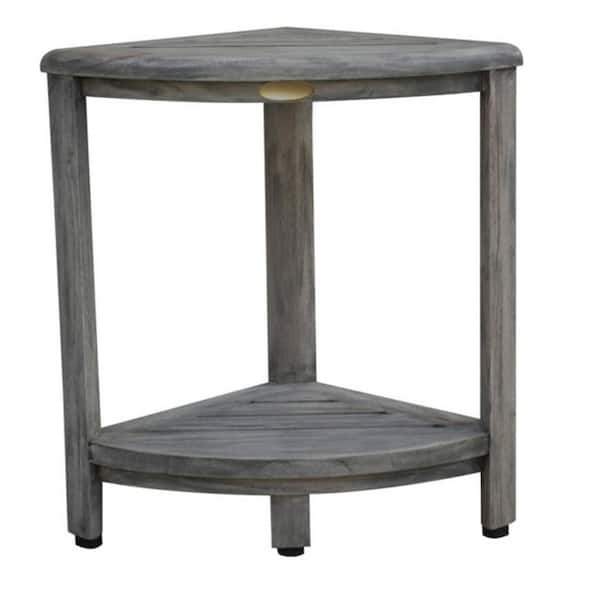 HomeRoots Caroline Coquina Compact Teak Corner Shower Outdoor Bench 18 in. x 14 in. x 12 in.
