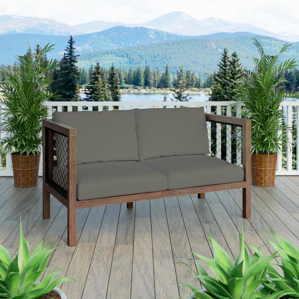 TK CLASSICS Wood Outdoor Loveseat with Gray Cushions LS760Q684GREY
