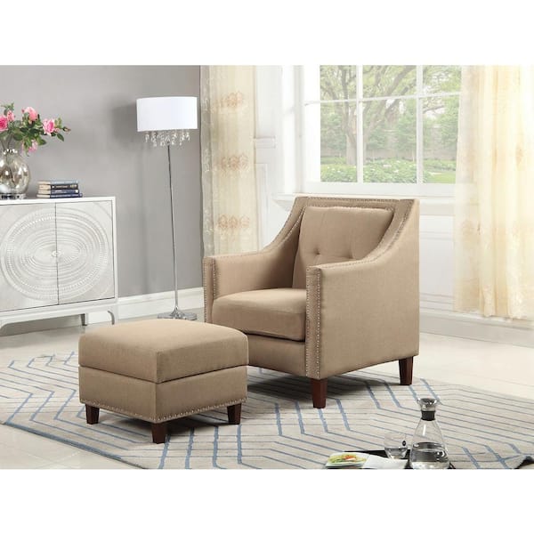 Beige Accent Chair With Storage Ottoman, Living Room Chair With Storage Ottoman