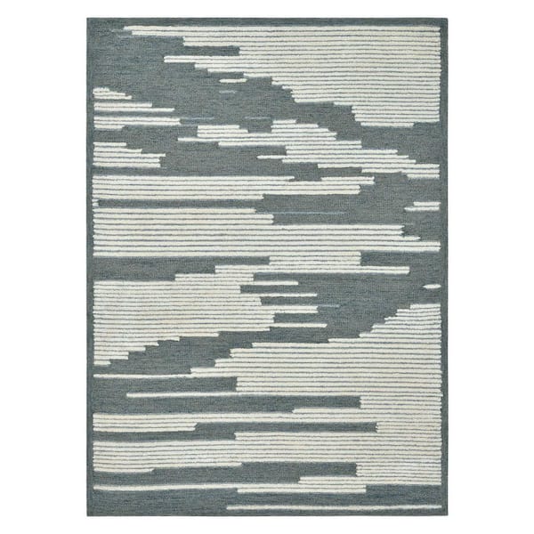 2 ft. x 3 ft. Blue And Ivory Wool Abstract Hand Hooked Area Rug