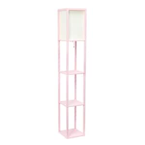 62.5 in. Light Pink Floor Lamp Etagere Organizer Storage Shelf with Linen Shade