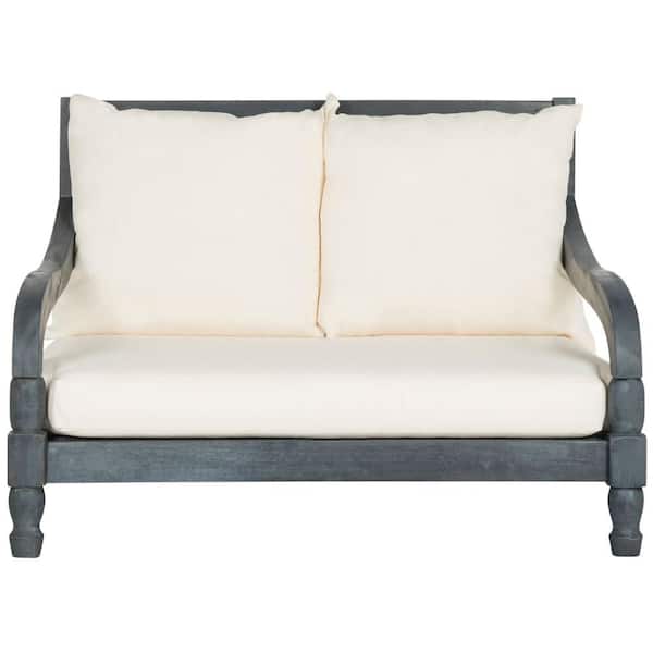 SAFAVIEH Pomona Ash Grey Outdoor Lounge Chair with Beige Cushion