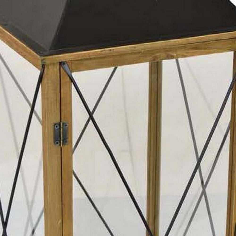 33.5'' Brown and Black Wood and Glass Hanging Lantern