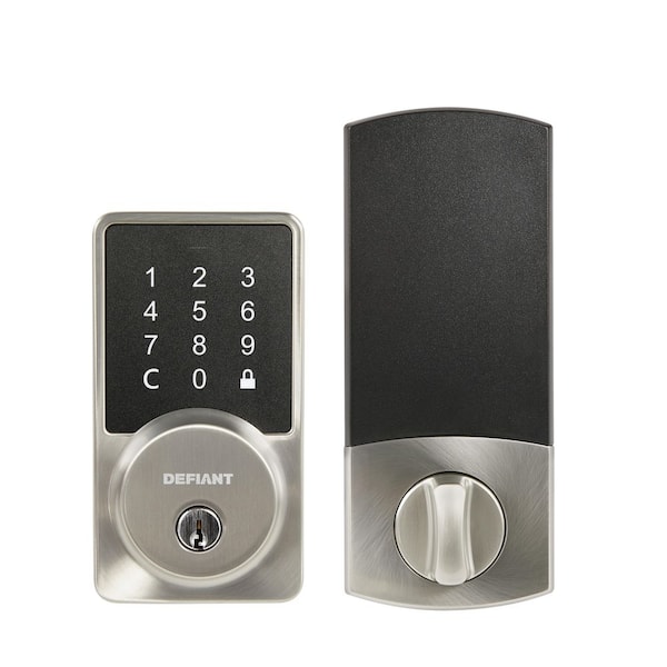 Defiant Square Satin Nickel Smart Wi-Fi Deadbolt Powered By Hubspace