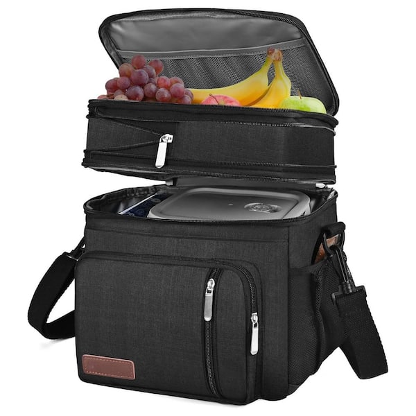 Misopily 15 qt. Leakproof Insulated Double Deck Soft-Side Cooler Lunch Bag Box Large Capacity for Adults Black