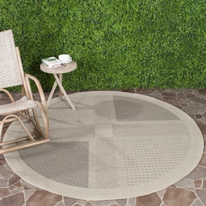 Courtyard Sand/Black 5 ft. x 5 ft. Round Border Indoor/Outdoor Patio  Area Rug