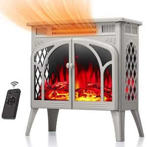 23.46 in. Freestanding Electric Fireplace Heater, Adjustable Brightness and Heating Mode, Overheating Safe Design, Beige