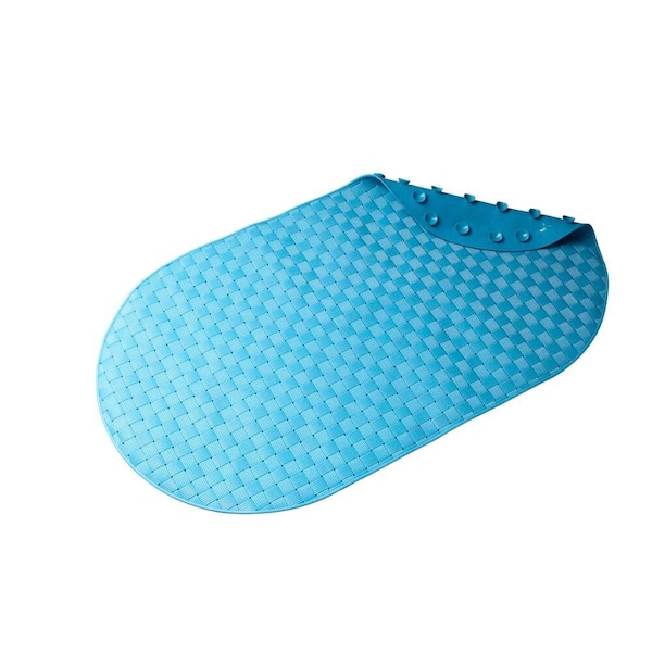 Croydex 15-3/8 in. x 27-1/4 in. Basket Weave Bath Mat in Blue