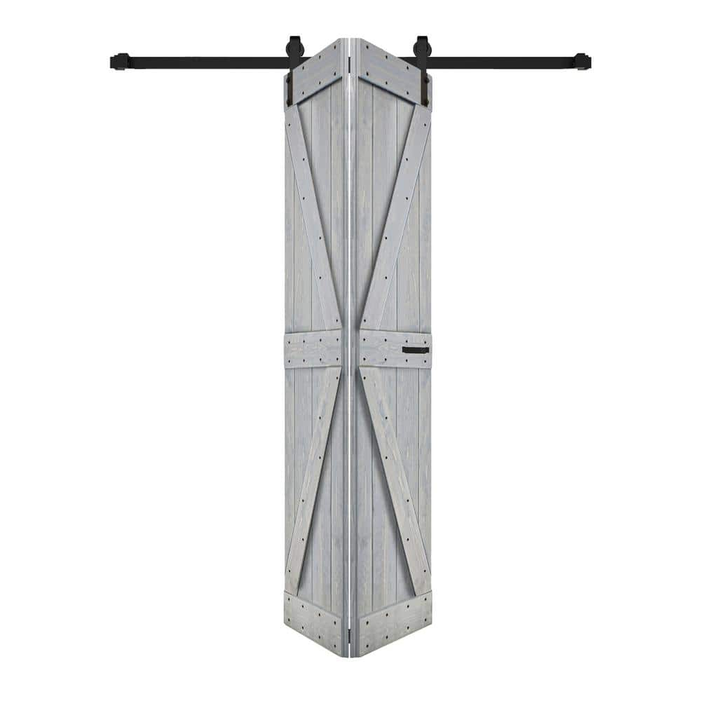 French Gray Solid Spruce Bi-Fold Barn Door with Hardware Kit