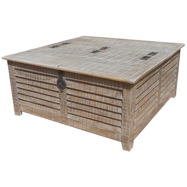 HomeRoots 40 in. Gray Wash Square Wood Coffee Table with Storage