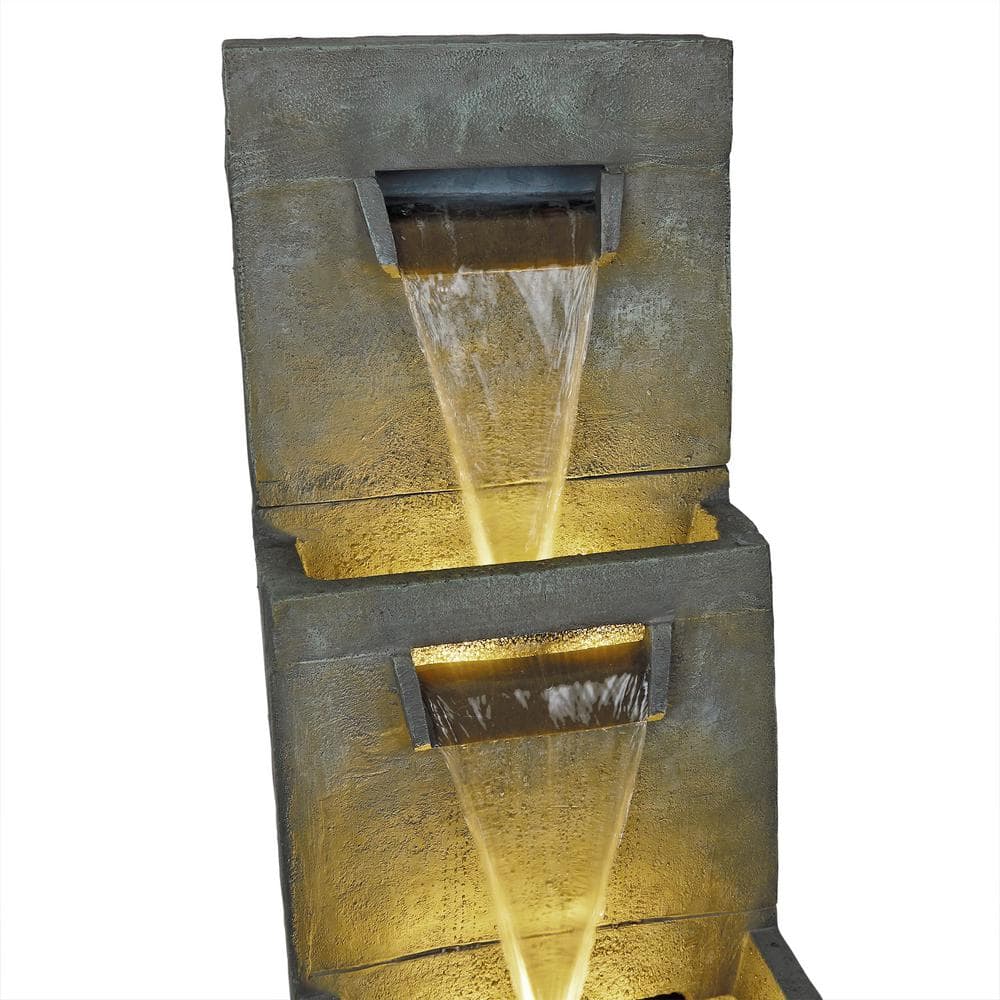 40" Gray Polyresin 2-Tier Modern Fountain with LED Lights