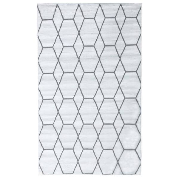 MSRUGS Moroccan Collection White 3 ft. x 5 ft. Geometric Polypropylene Area Rug