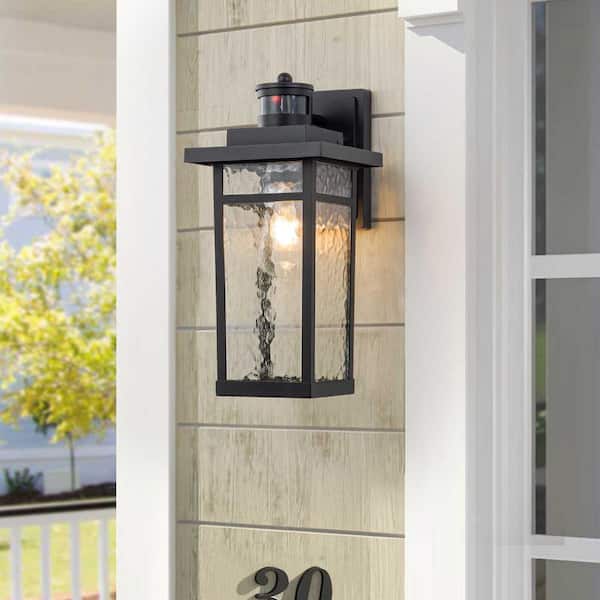 EDISLIVE Douglas 1-Light Motion Sensor Outdoor Wall Lantern Sconce with Hammer Glass