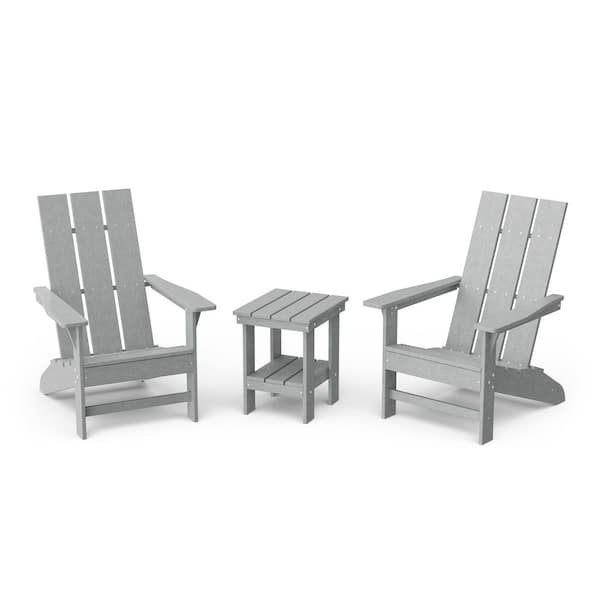 Wildridge Freedom Light Gray HDPE Plastic Modern Outdoor Adirondack Chair with Side Table (2-Pack)
