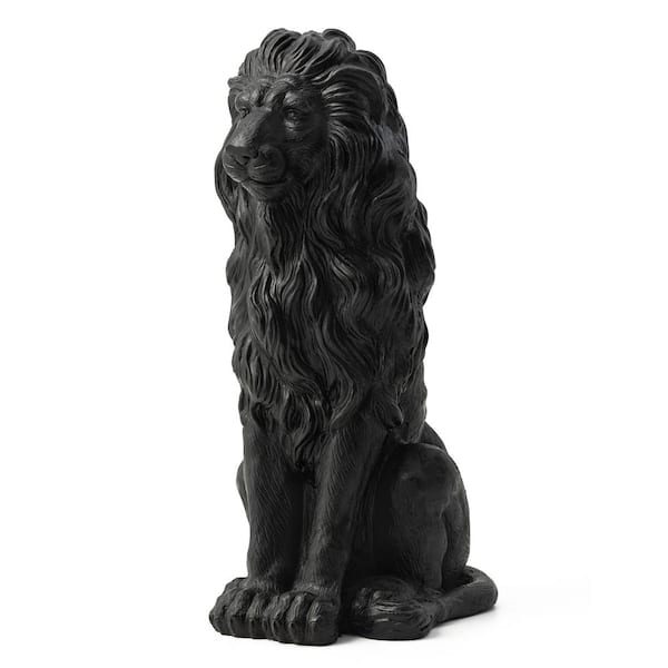 Glitzhome 27.75 in. H Oversized MGO Black Guardian Sitting Lion Garden Statue