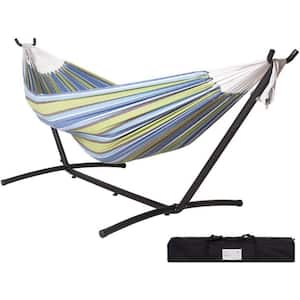 9 ft. 2-Person Hammock with Steel Stand Includes Portable Carrying Case, 450 lbs. Capacity ( Blueandgreen Stripe)