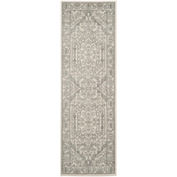 SAFAVIEH Adirondack Ivory/Silver 3 ft. x 16 ft. Border Medallion Runner Rug