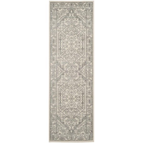 Adirondack Ivory/Silver 3 ft. x 20 ft. Border Medallion Runner Rug