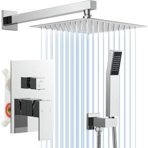 1-Spray Square 12 in. Shower Head Brass Wall Bar Shower Kit with Valve & Hand Shower Rainfall Shower in Polished Chrome