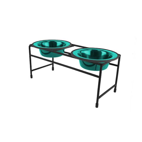Platinum Pets .75 Cup Modern Double Diner Feeder with Cat/Puppy Bowls, Caribbean Teal