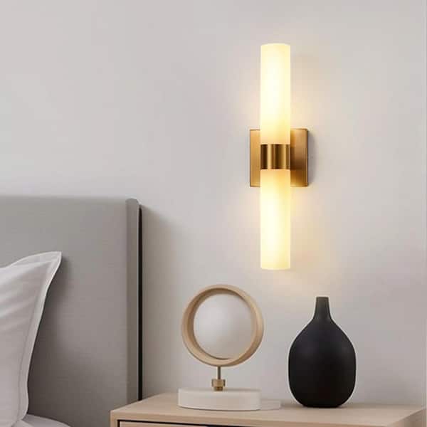 18 In. 2-Light Modern Gold Wall Sconce with Double Tube Design Elegant Up and Down Lighting for Bathroom Bedroom Hallway