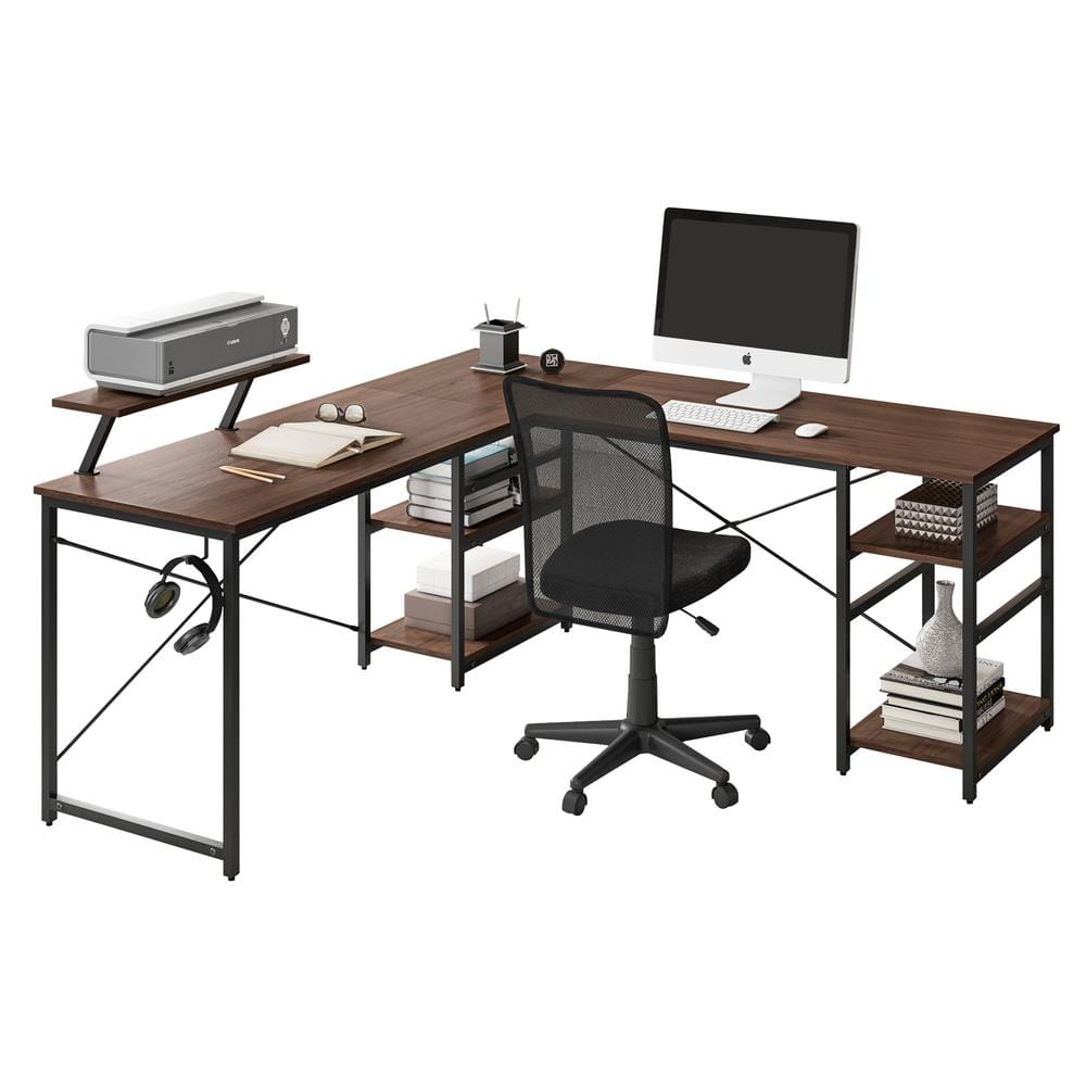 ErgoEdge Black Wood L-Shaped Gaming Computer Desk