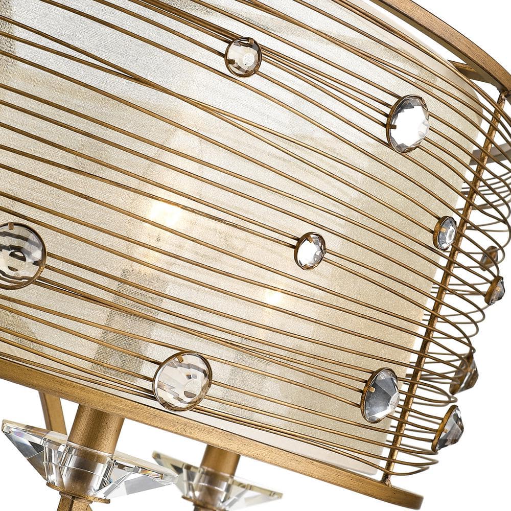 Elegant Peruvian Gold 5-Light Chandelier with Crystal Accents and Sheer Shade
