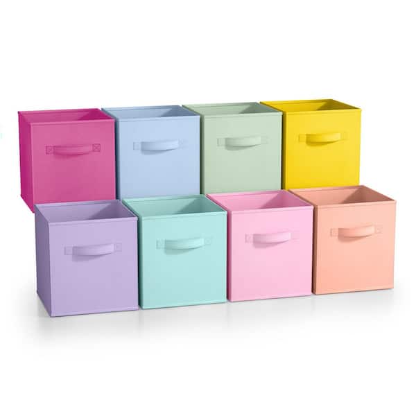Sorbus Storage Bins Handles, Multicolored 10.5 in. W x 11 in. H  Fabric Decorative Basket  Set of 8, Foldable Closet Organizers