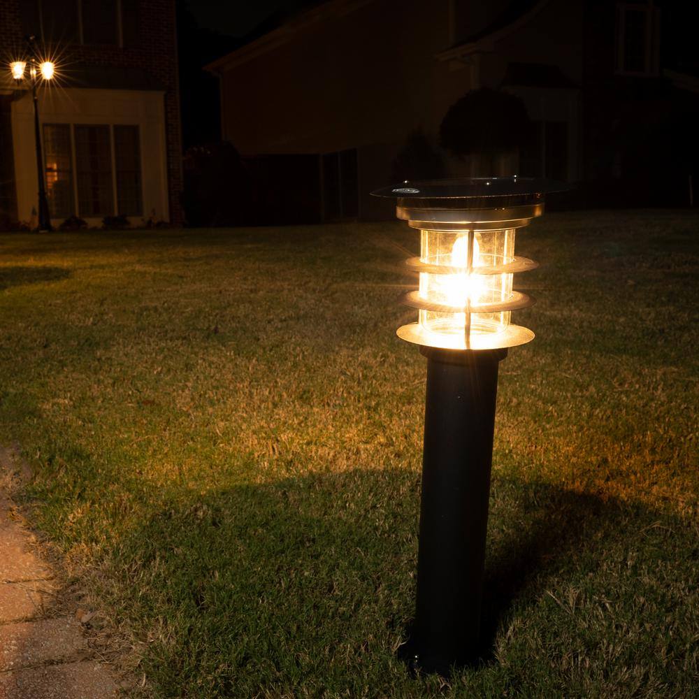 Black Stainless Steel LED Solar Pathway Bollard Lights, Set of 2