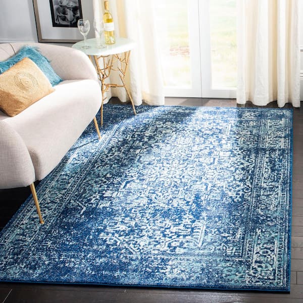 Evoke Navy/Ivory 6 ft. x 8 ft. Distressed Border Medallion Area Rug