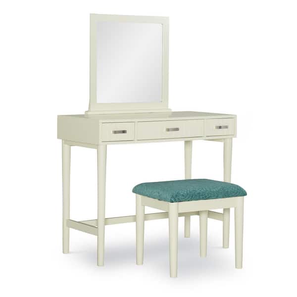 Linon Home Decor Parley Cream Vanity with Bench and Silver Drawer Pulls