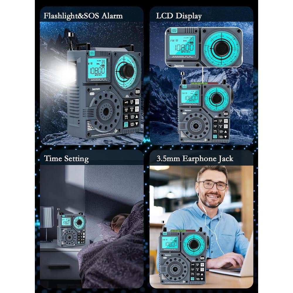 Portable Gray Multi-Band Shortwave Radio with Bluetooth and App Control