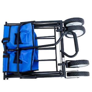 4.59 cu. ft. Durable Folding Wagon Blue Steel Garden Shopping Beach Cart