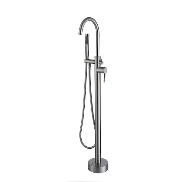 UPIKER Single-Handle Freestanding Tub Faucet Floor Mount Tub Filler with Hand Shower and Swivel Spout in Brush Nickel