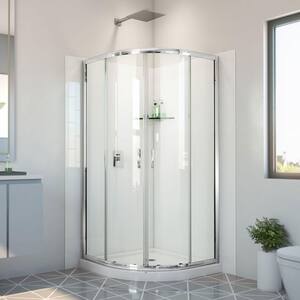 Prime 36 in. W x 36 in. D x 78-3/4 in. H Sliding Shower Enclosure Base and White Wall Kit in Chrome and Clear Glass