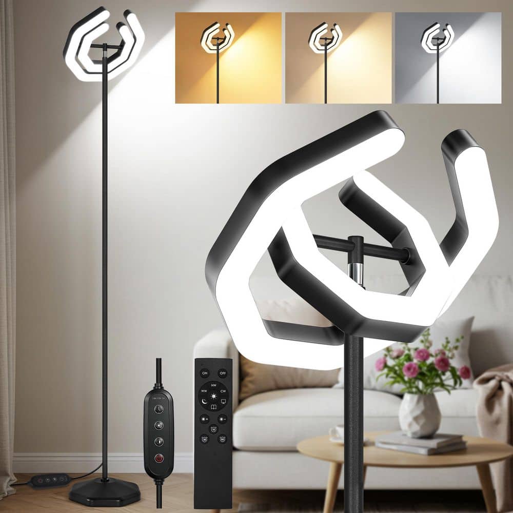 BICIK 72 in. Black LED Floor Lamp Adjustable Rotatable Standing