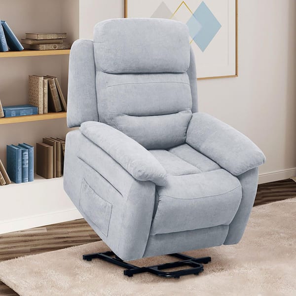 Gray Fabric Power Lift Recliner Sofa with Side Pocket and Remote Control