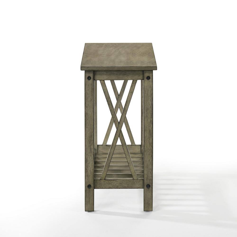 Eden Gray Solid Wood Rectangular End Table with Shelf