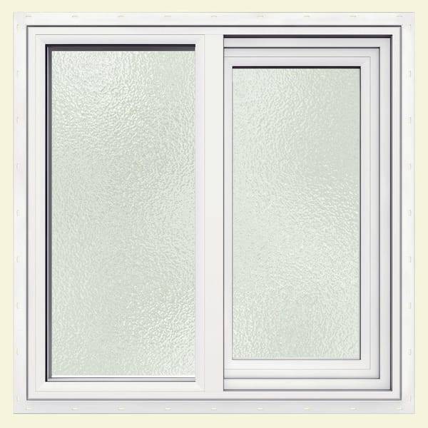 JELD-WEN 35.5 in. x 23.5 in. V-1500 Series White Vinyl Left-Handed Sliding Window with Obscure Glass and Screen